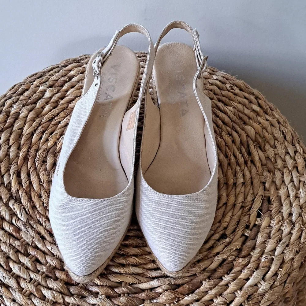 VISCATA Womens Barcelona Palomera Cream Canvas Slingback Wedge Espadrilles S-9.5